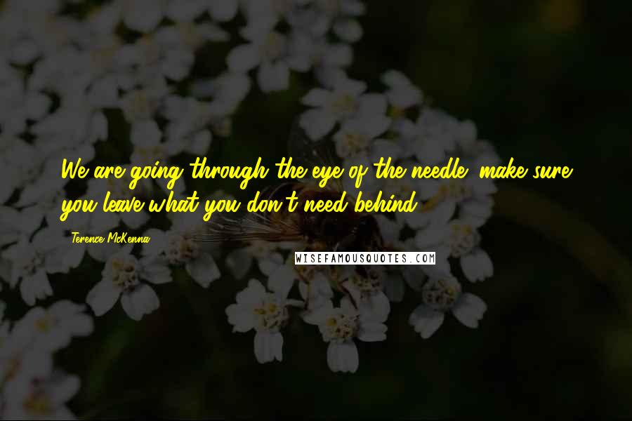 Terence McKenna Quotes: We are going through the eye of the needle; make sure you leave what you don't need behind