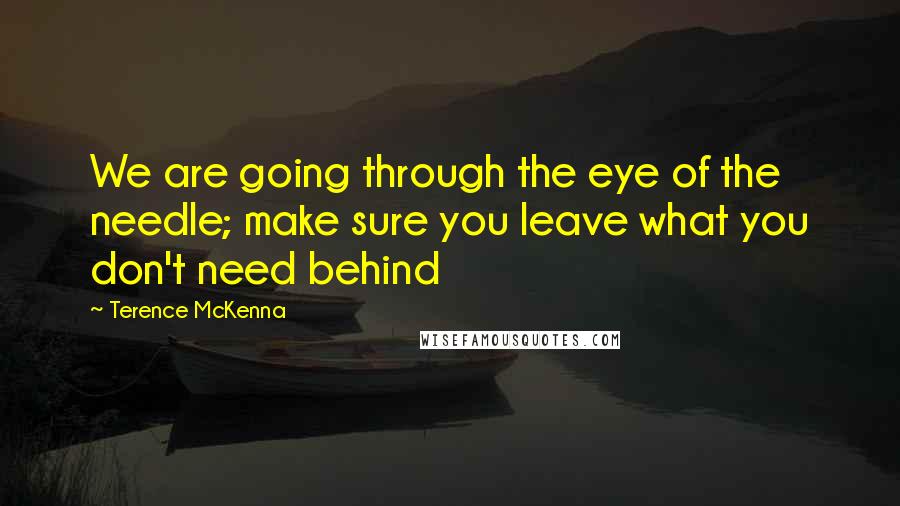 Terence McKenna Quotes: We are going through the eye of the needle; make sure you leave what you don't need behind