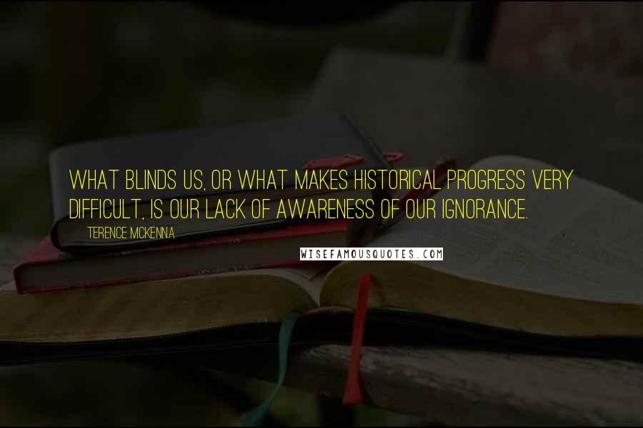Terence McKenna Quotes: What blinds us, or what makes historical progress very difficult, is our lack of awareness of our ignorance.