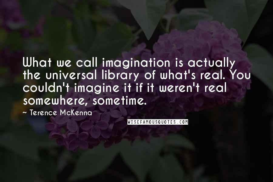 Terence McKenna Quotes: What we call imagination is actually the universal library of what's real. You couldn't imagine it if it weren't real somewhere, sometime.