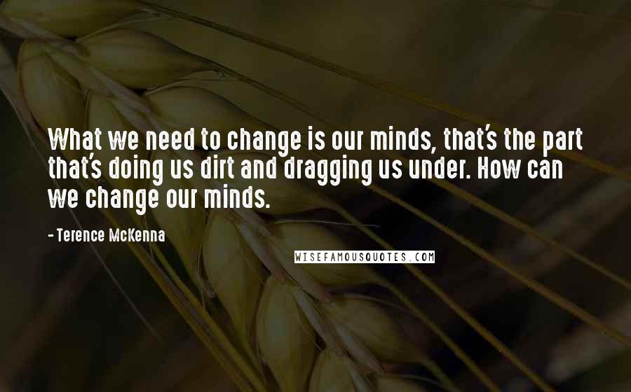 Terence McKenna Quotes: What we need to change is our minds, that's the part that's doing us dirt and dragging us under. How can we change our minds.