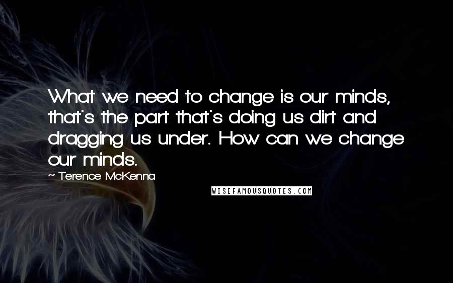 Terence McKenna Quotes: What we need to change is our minds, that's the part that's doing us dirt and dragging us under. How can we change our minds.