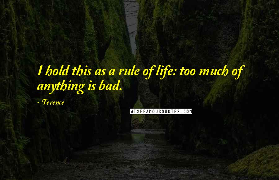 Terence Quotes: I hold this as a rule of life: too much of anything is bad.