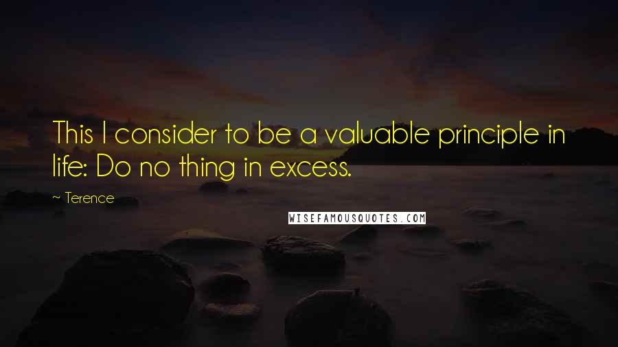 Terence Quotes: This I consider to be a valuable principle in life: Do no thing in excess.