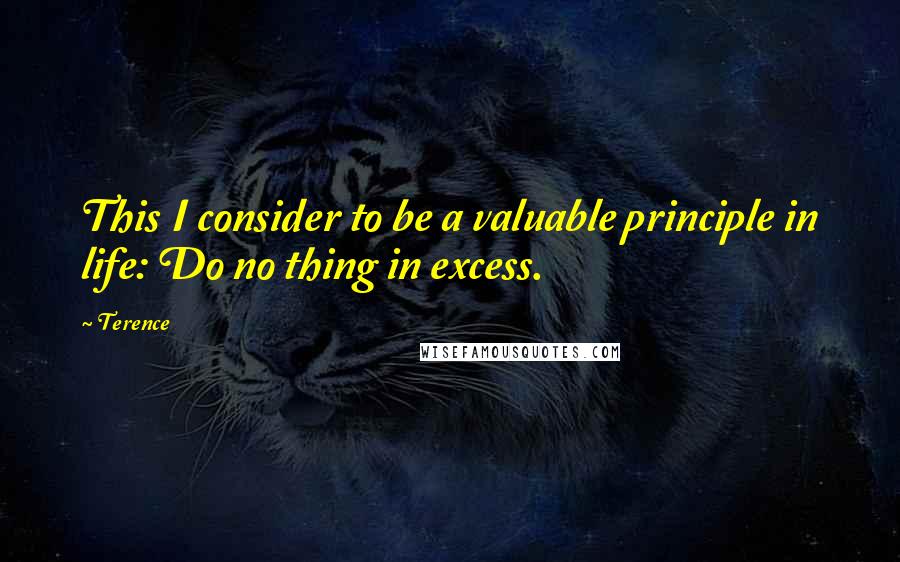 Terence Quotes: This I consider to be a valuable principle in life: Do no thing in excess.