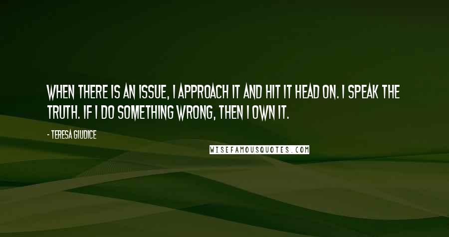 Teresa Giudice Quotes: When there is an issue, I approach it and hit it head on. I speak the truth. If I do something wrong, then I own it.