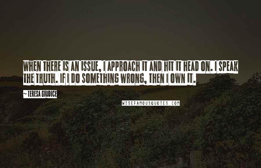 Teresa Giudice Quotes: When there is an issue, I approach it and hit it head on. I speak the truth. If I do something wrong, then I own it.