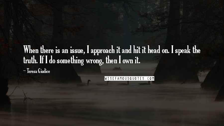 Teresa Giudice Quotes: When there is an issue, I approach it and hit it head on. I speak the truth. If I do something wrong, then I own it.