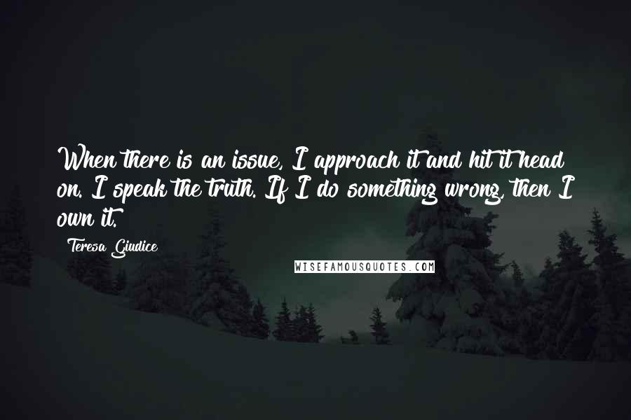 Teresa Giudice Quotes: When there is an issue, I approach it and hit it head on. I speak the truth. If I do something wrong, then I own it.