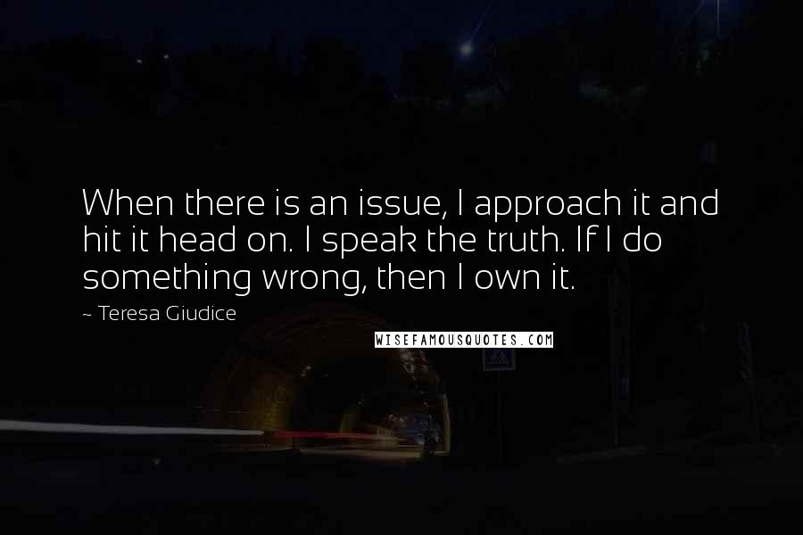 Teresa Giudice Quotes: When there is an issue, I approach it and hit it head on. I speak the truth. If I do something wrong, then I own it.