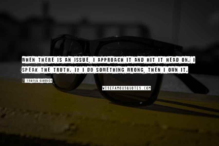 Teresa Giudice Quotes: When there is an issue, I approach it and hit it head on. I speak the truth. If I do something wrong, then I own it.