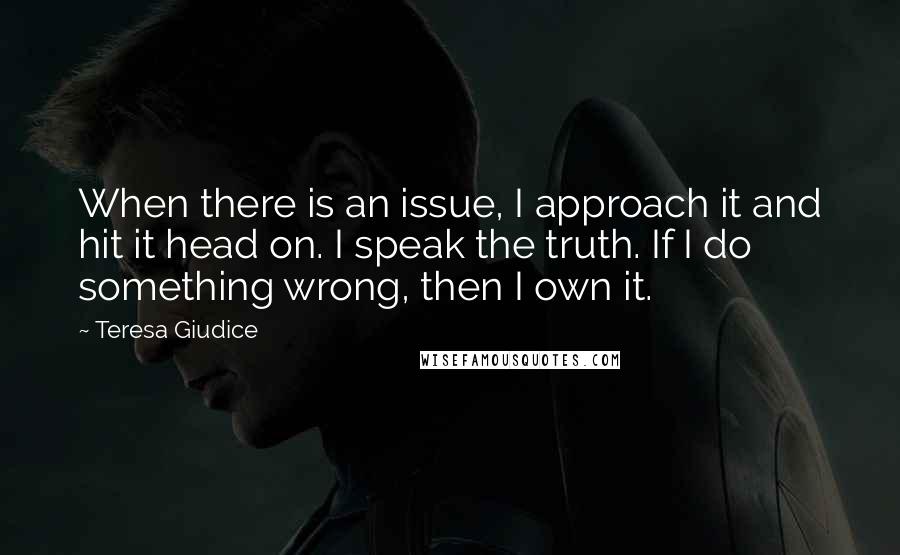 Teresa Giudice Quotes: When there is an issue, I approach it and hit it head on. I speak the truth. If I do something wrong, then I own it.