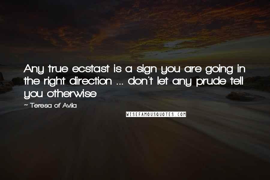 Teresa Of Avila Quotes: Any true ecstast is a sign you are going in the right direction ... don't let any prude tell you otherwise