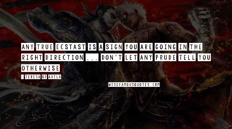 Teresa Of Avila Quotes: Any true ecstast is a sign you are going in the right direction ... don't let any prude tell you otherwise