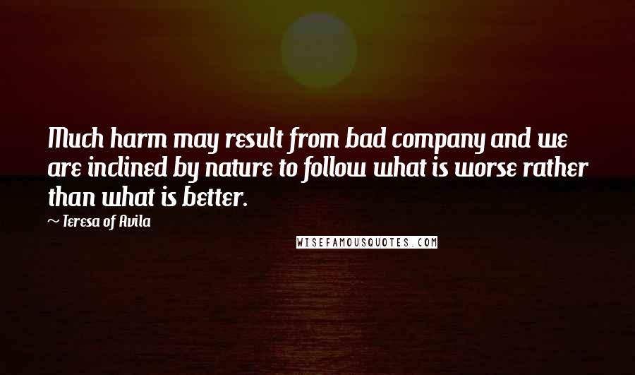 Teresa Of Avila Quotes: Much harm may result from bad company and we are inclined by nature to follow what is worse rather than what is better.