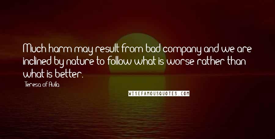 Teresa Of Avila Quotes: Much harm may result from bad company and we are inclined by nature to follow what is worse rather than what is better.