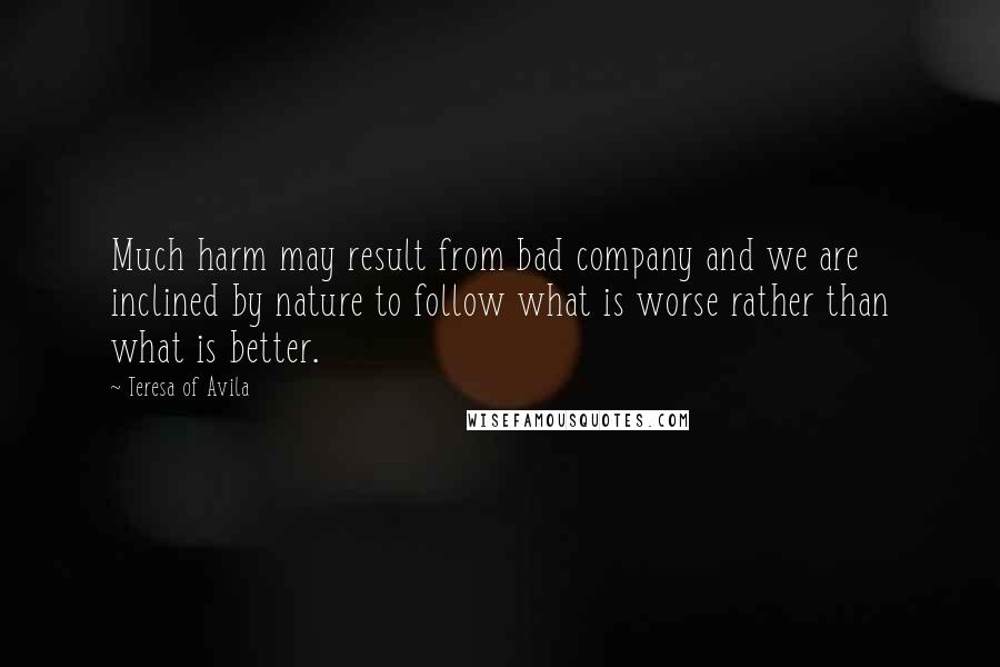 Teresa Of Avila Quotes: Much harm may result from bad company and we are inclined by nature to follow what is worse rather than what is better.