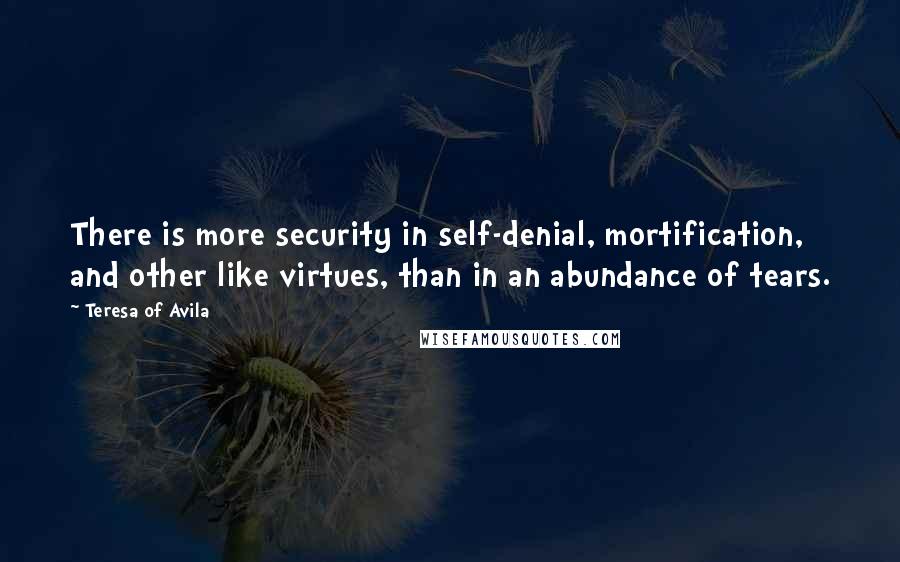 Teresa Of Avila Quotes: There is more security in self-denial, mortification, and other like virtues, than in an abundance of tears.