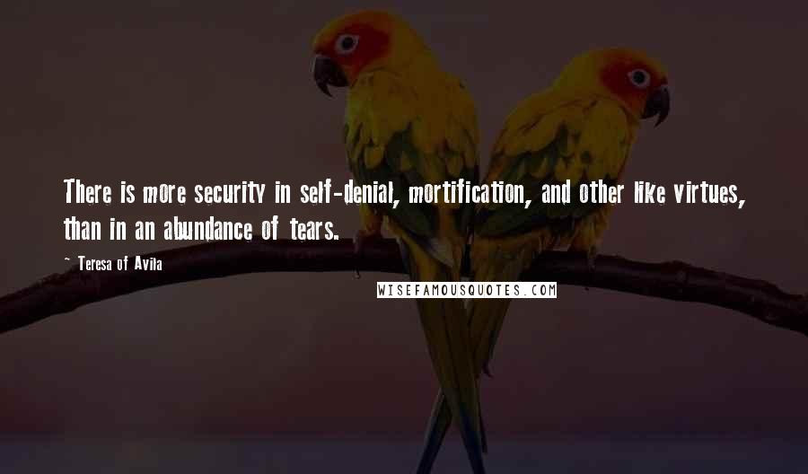 Teresa Of Avila Quotes: There is more security in self-denial, mortification, and other like virtues, than in an abundance of tears.