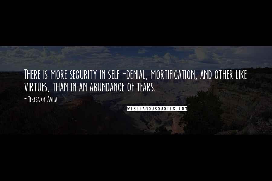 Teresa Of Avila Quotes: There is more security in self-denial, mortification, and other like virtues, than in an abundance of tears.