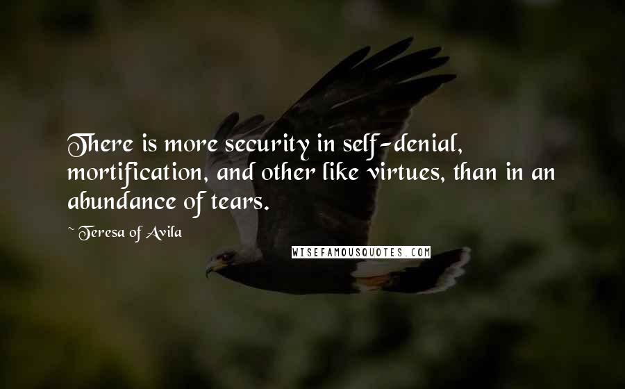 Teresa Of Avila Quotes: There is more security in self-denial, mortification, and other like virtues, than in an abundance of tears.