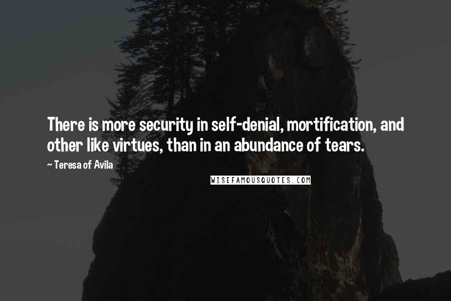 Teresa Of Avila Quotes: There is more security in self-denial, mortification, and other like virtues, than in an abundance of tears.