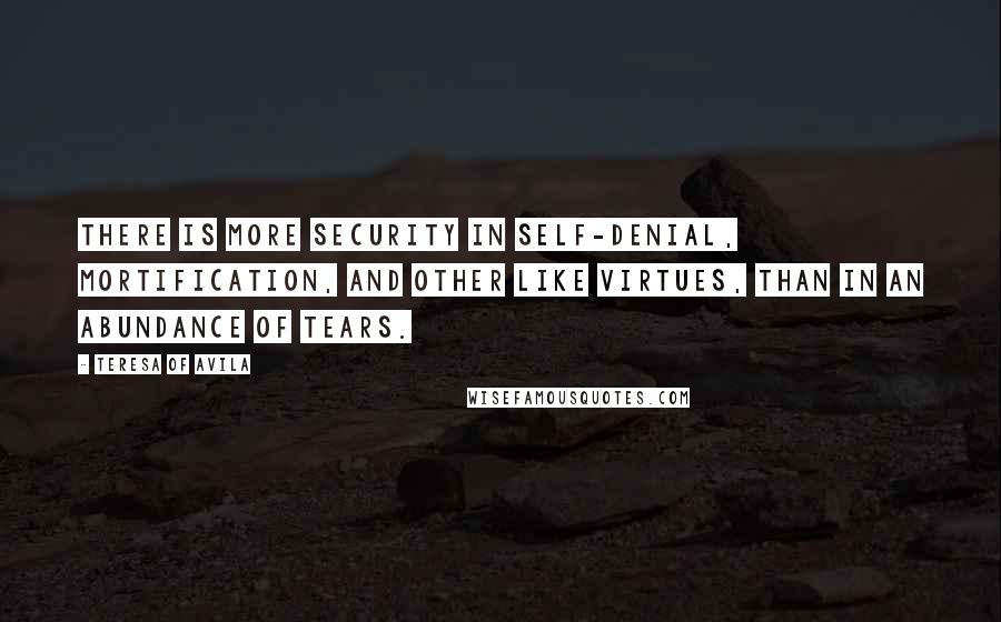 Teresa Of Avila Quotes: There is more security in self-denial, mortification, and other like virtues, than in an abundance of tears.