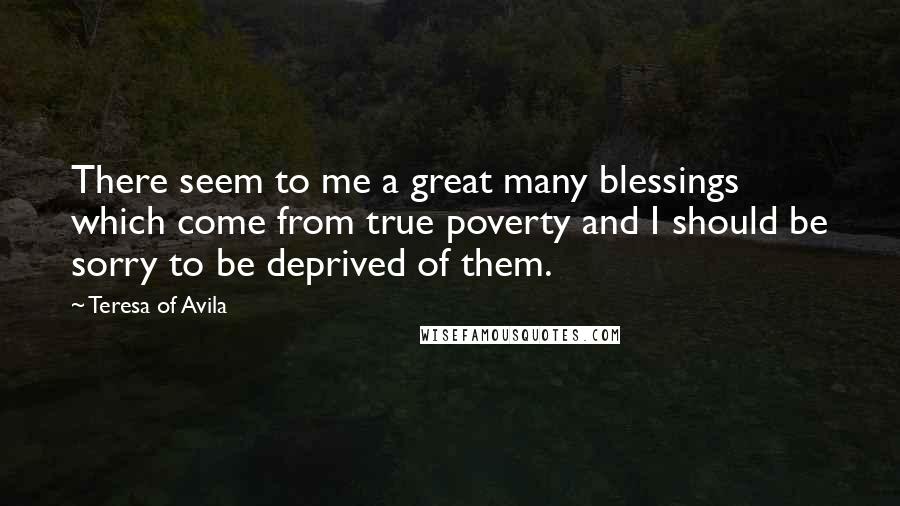 Teresa Of Avila Quotes: There seem to me a great many blessings which come from true poverty and I should be sorry to be deprived of them.