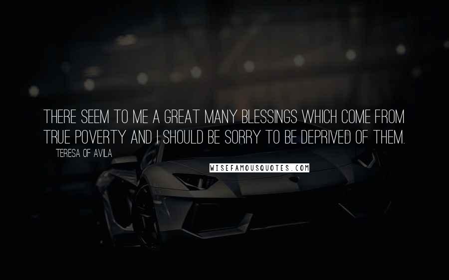 Teresa Of Avila Quotes: There seem to me a great many blessings which come from true poverty and I should be sorry to be deprived of them.