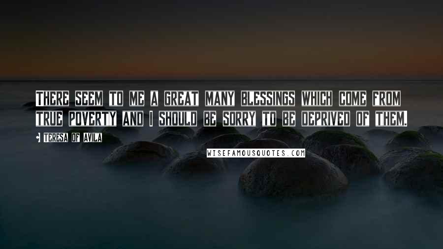 Teresa Of Avila Quotes: There seem to me a great many blessings which come from true poverty and I should be sorry to be deprived of them.