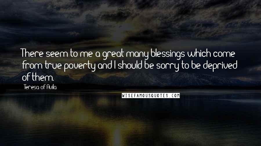 Teresa Of Avila Quotes: There seem to me a great many blessings which come from true poverty and I should be sorry to be deprived of them.