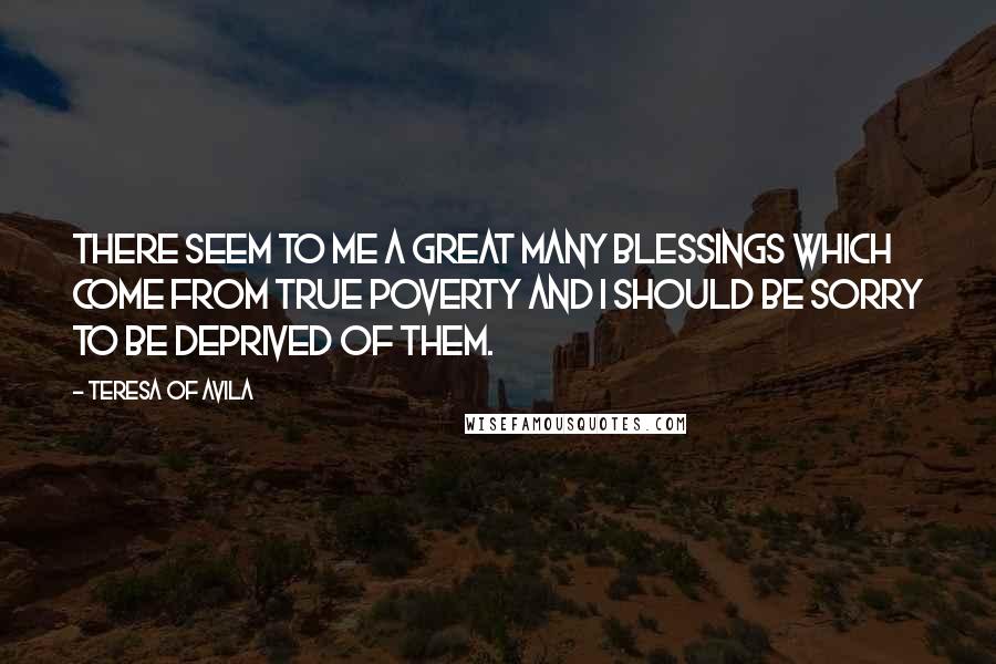 Teresa Of Avila Quotes: There seem to me a great many blessings which come from true poverty and I should be sorry to be deprived of them.