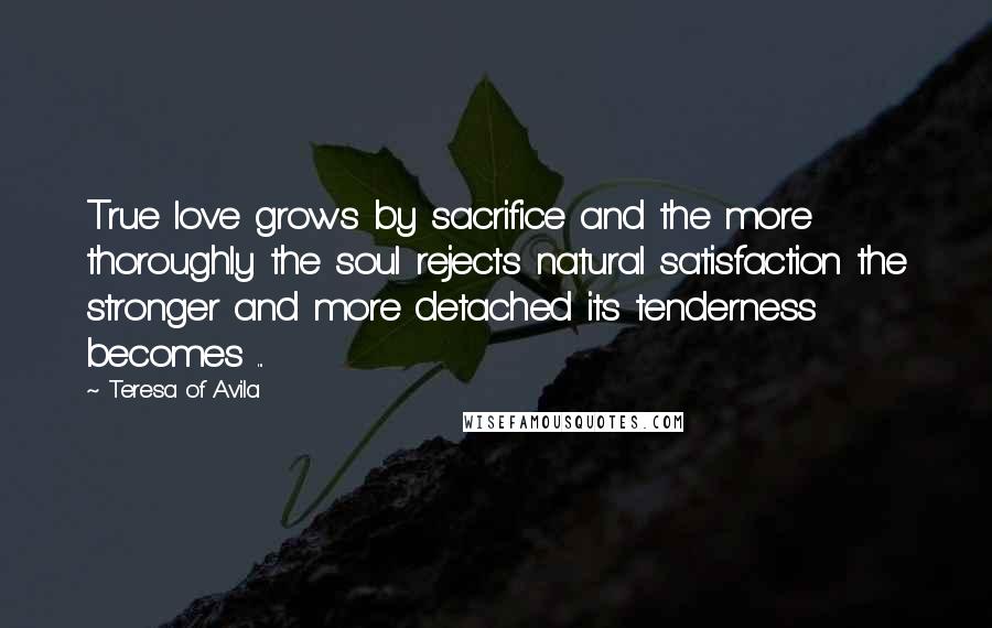 Teresa Of Avila Quotes: True love grows by sacrifice and the more thoroughly the soul rejects natural satisfaction the stronger and more detached its tenderness becomes ...