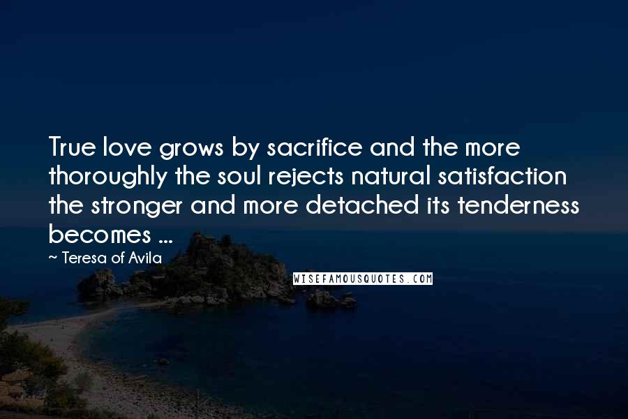 Teresa Of Avila Quotes: True love grows by sacrifice and the more thoroughly the soul rejects natural satisfaction the stronger and more detached its tenderness becomes ...