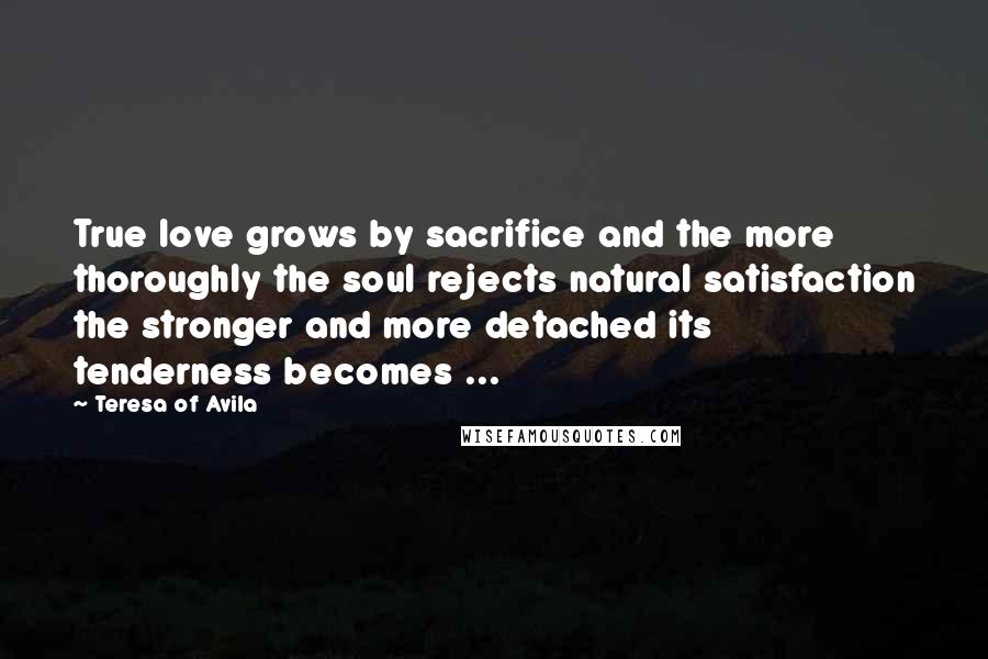 Teresa Of Avila Quotes: True love grows by sacrifice and the more thoroughly the soul rejects natural satisfaction the stronger and more detached its tenderness becomes ...