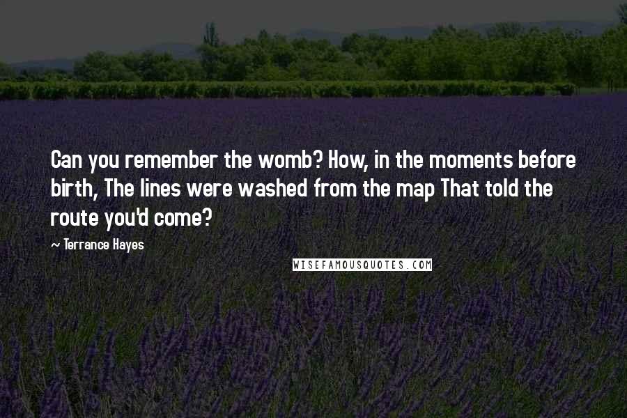 Terrance Hayes Quotes: Can you remember the womb? How, in the moments before birth, The lines were washed from the map That told the route you'd come?