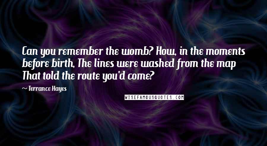 Terrance Hayes Quotes: Can you remember the womb? How, in the moments before birth, The lines were washed from the map That told the route you'd come?