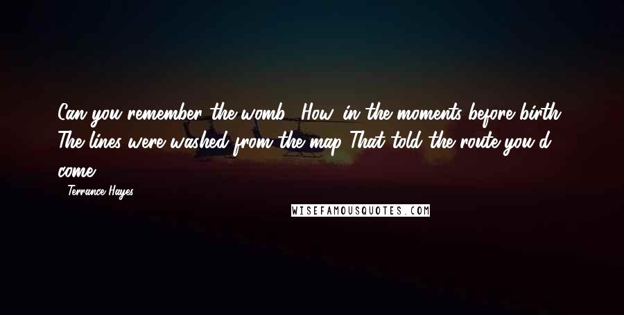 Terrance Hayes Quotes: Can you remember the womb? How, in the moments before birth, The lines were washed from the map That told the route you'd come?