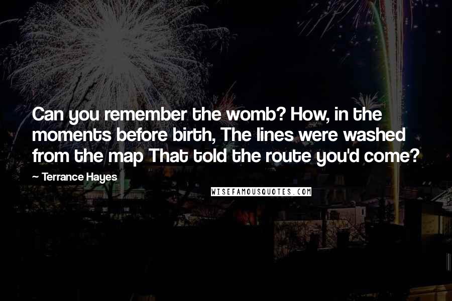 Terrance Hayes Quotes: Can you remember the womb? How, in the moments before birth, The lines were washed from the map That told the route you'd come?