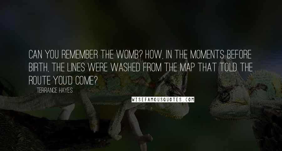 Terrance Hayes Quotes: Can you remember the womb? How, in the moments before birth, The lines were washed from the map That told the route you'd come?