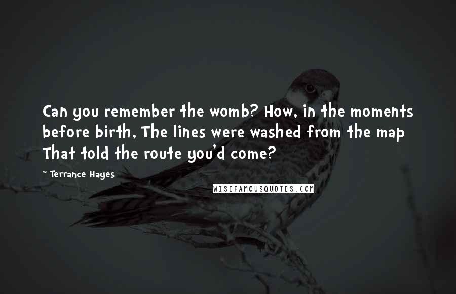 Terrance Hayes Quotes: Can you remember the womb? How, in the moments before birth, The lines were washed from the map That told the route you'd come?