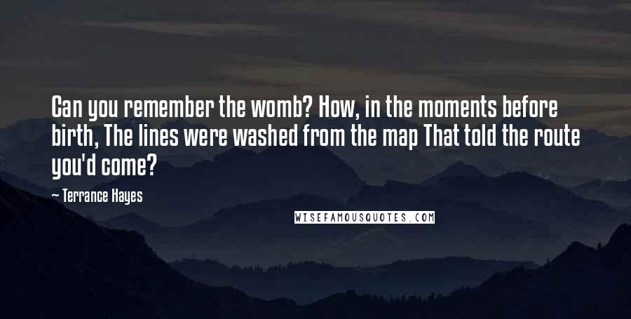 Terrance Hayes Quotes: Can you remember the womb? How, in the moments before birth, The lines were washed from the map That told the route you'd come?