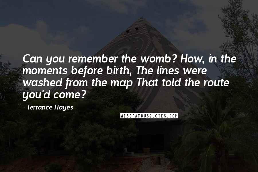 Terrance Hayes Quotes: Can you remember the womb? How, in the moments before birth, The lines were washed from the map That told the route you'd come?