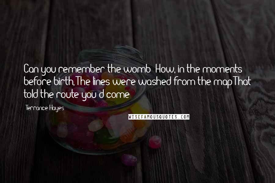 Terrance Hayes Quotes: Can you remember the womb? How, in the moments before birth, The lines were washed from the map That told the route you'd come?