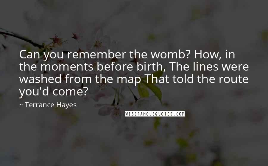 Terrance Hayes Quotes: Can you remember the womb? How, in the moments before birth, The lines were washed from the map That told the route you'd come?