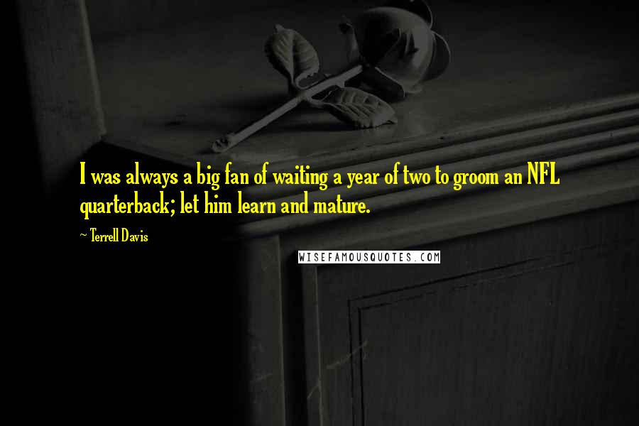 Terrell Davis Quotes: I was always a big fan of waiting a year of two to groom an NFL quarterback; let him learn and mature.