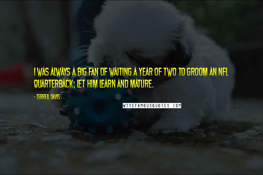 Terrell Davis Quotes: I was always a big fan of waiting a year of two to groom an NFL quarterback; let him learn and mature.