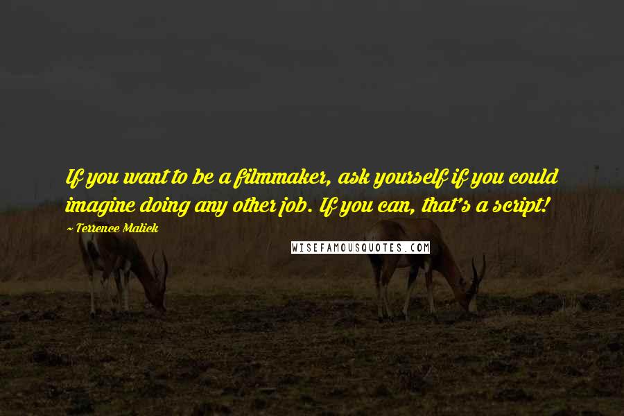 Terrence Malick Quotes: If you want to be a filmmaker, ask yourself if you could imagine doing any other job. If you can, that's a script!