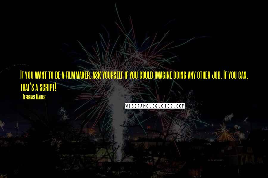 Terrence Malick Quotes: If you want to be a filmmaker, ask yourself if you could imagine doing any other job. If you can, that's a script!