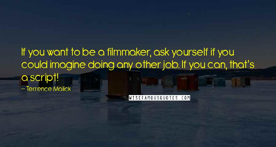 Terrence Malick Quotes: If you want to be a filmmaker, ask yourself if you could imagine doing any other job. If you can, that's a script!